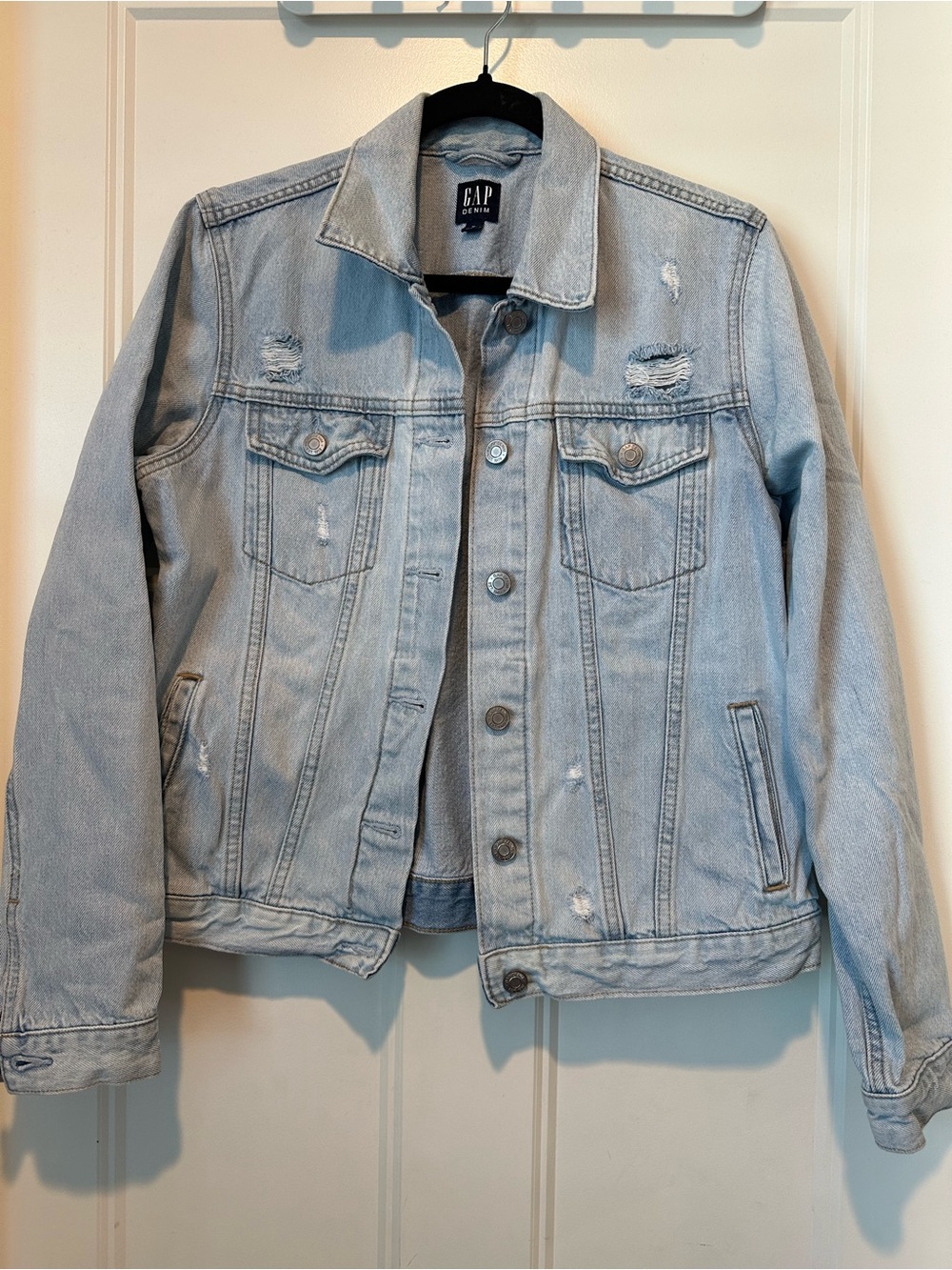 GAP Light Blue Distressed Denim Jacket - Women's Jean Jacket